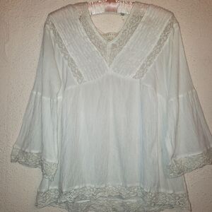 ADIVA Anthropologie White Lacy Crochet Lace Boho Peasant Romantic Top Size S